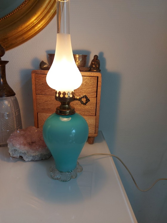Murano Opaline Vintage Lamp – Tafellampen, Glas, Messing (photo 6 of 6)