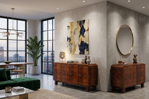 Exclusive pair of 1930s Art Deco sideboards in briar wood