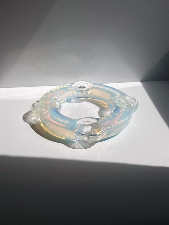 Image 1 of Murano Candle Holder Opal Glass Iridescent Opalina Filigrana 60s Mid - Century Mouth Blown