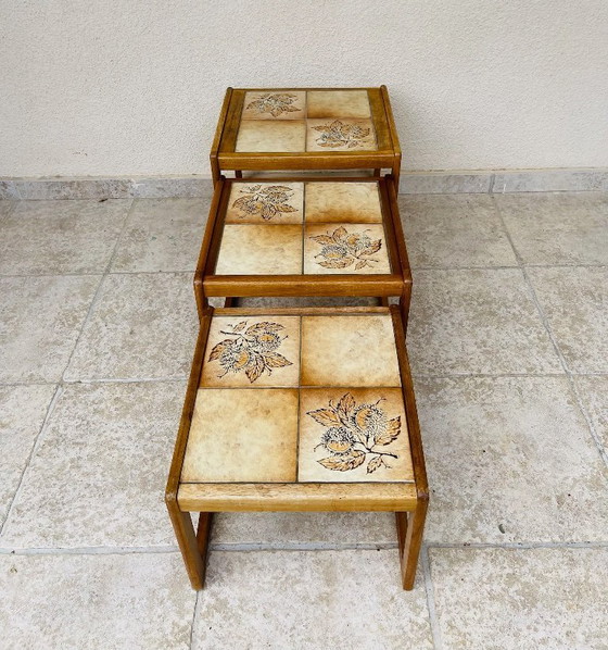 Image 1 of Set of 3 vintage nesting coffee tables in teak and earthenware, 1960