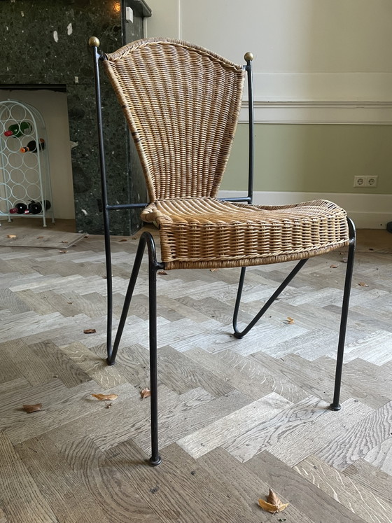 Sedie di design in rattan (set di 4) – Anni '50 – Frederick Weinberg, Sedie da pranzo, Cast Iron (photo 5 of 5)