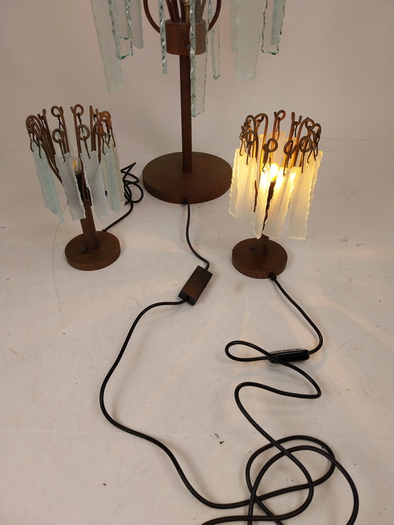 Image 1 of Juego de 3 lámparas de mesa de Brand van Egmond "detrás del cristal esmerilado"