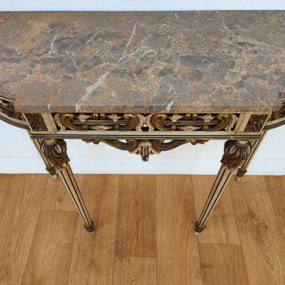 Image 1 of Vintage wall console, side table, console table with marble top. Italian