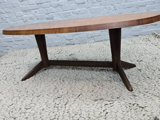 Image 1 of Mid-Century Danish Modern Design Oval Teak Coffee Table with Sculptural Pedestal Base, 1960s.