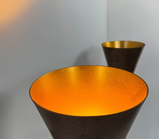 Image 1 of Paire d'appliques vintage métal patiné cuivré, France, 1980