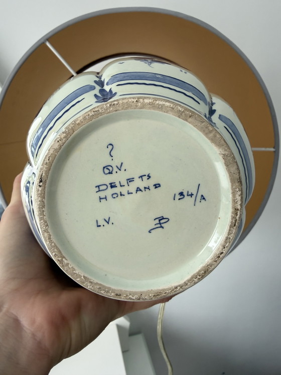 Image 1 of Vintage Quo Vadis Delft blue table lamp – hand-painted ceramic