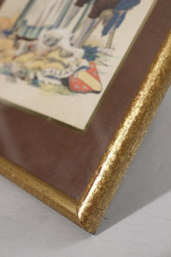 Image 1 of E. Maudy, Lithografie mit Gouache-Veredelung, ein elsässisches Paar in traditioneller elsässischer Tracht