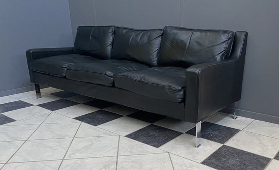 Image 1 of black leather Tecta 3-seat sofa by Hans Konecke 1960s 