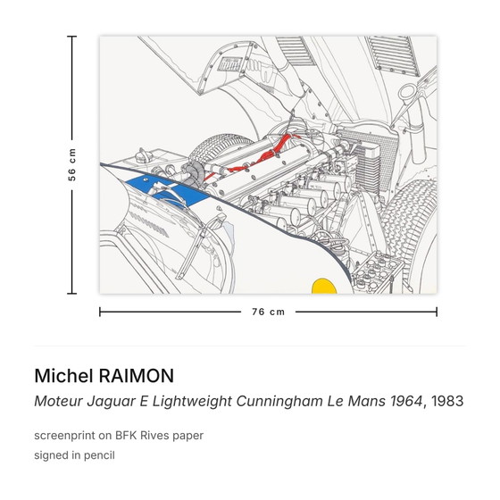 Sérigraphie signée par Michel Raimon Moteur Jaguar E Lightweight Cunningham Le Mans (photo 3 of 5)