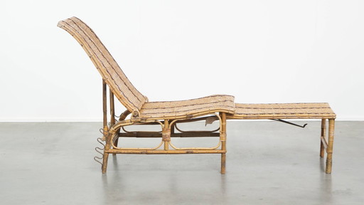 Brocante folding French rattan lounge armchair/ deckchair