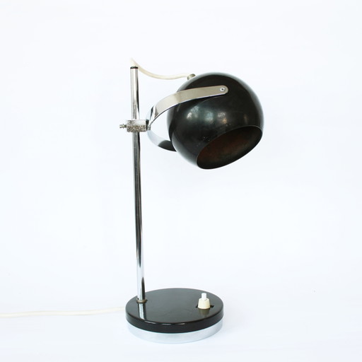 Lámpara de mesa vintage de cromo con forma de globo ocular de los años 60 y 70