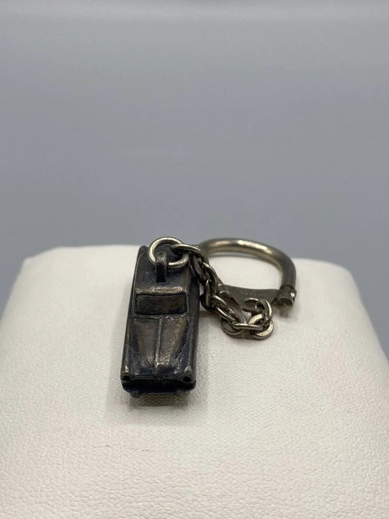 Miniature LHM Keychain - 1960s European Sedan - Antiqued Silver-Tone Metal - Car Collection (photo 3 of 4)