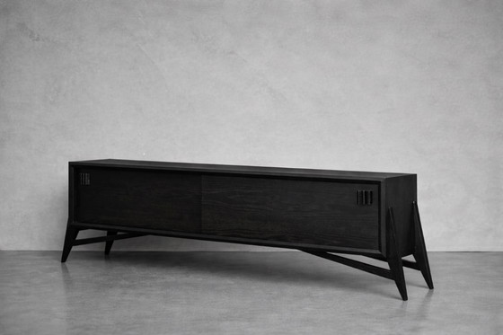 Image 1 of Vintage Mid-Century Scandinavian Modern Dark Oak Sideboard with Wooden Handles, 1960s