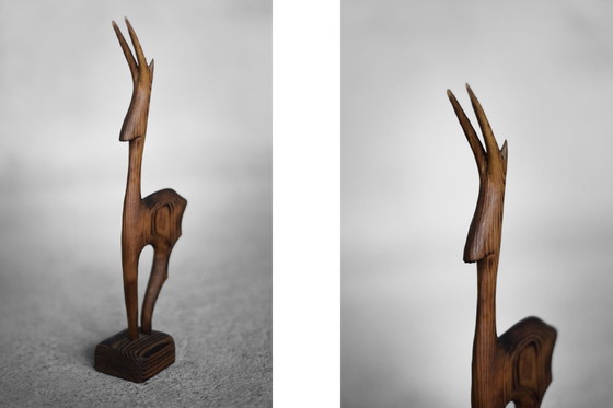 Image 1 of Vintage Mid-Century Danish Modern Dark Wood Sculpture Gazelle Figurine, 1960s