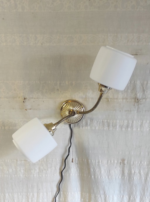Double articulated wall light with opaline globe - 1950s/60s