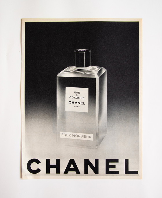 Image 1 of Poster pubblicitario vintage originale CHANEL Eau de Colonia Pour Monsieur 1961 / INCORNICIATO / 32,9x24,7 cm / 13x9,7 pollici /