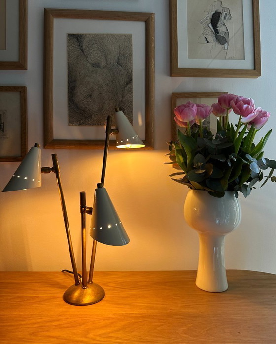 Image 1 of Italiaanse koperen lamp met drie koppen, ontwerp 50
