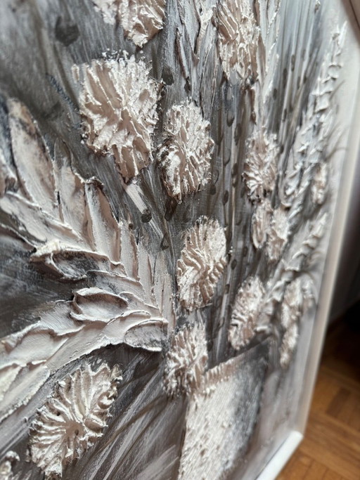 Dipinto floreale a impasto di Stephen Kaye, stile Mid-Century Modern (69x69 cm)