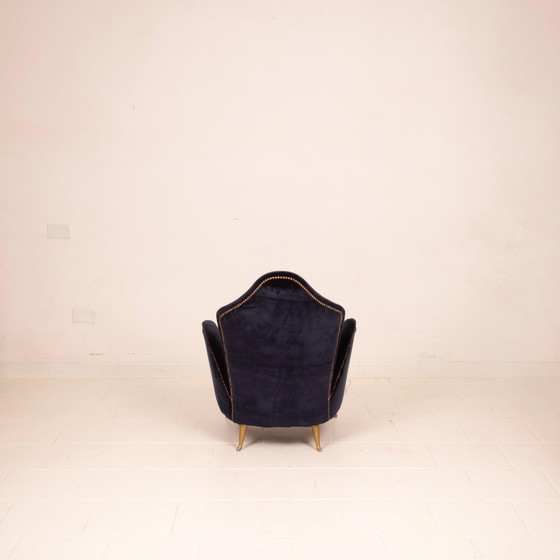 Cesare Lacca Mid Century Moderner italienischer Samt-Sessel für ISA Bergamo – Aluminium, Wood (photo 14 of 27)