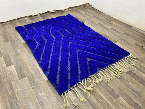 Tapis en laine naturelle bleu Marocain sur mesure traditionnelle taille 150/250 cm – Alberto Bazzani, Wool (photo 6 of 6)