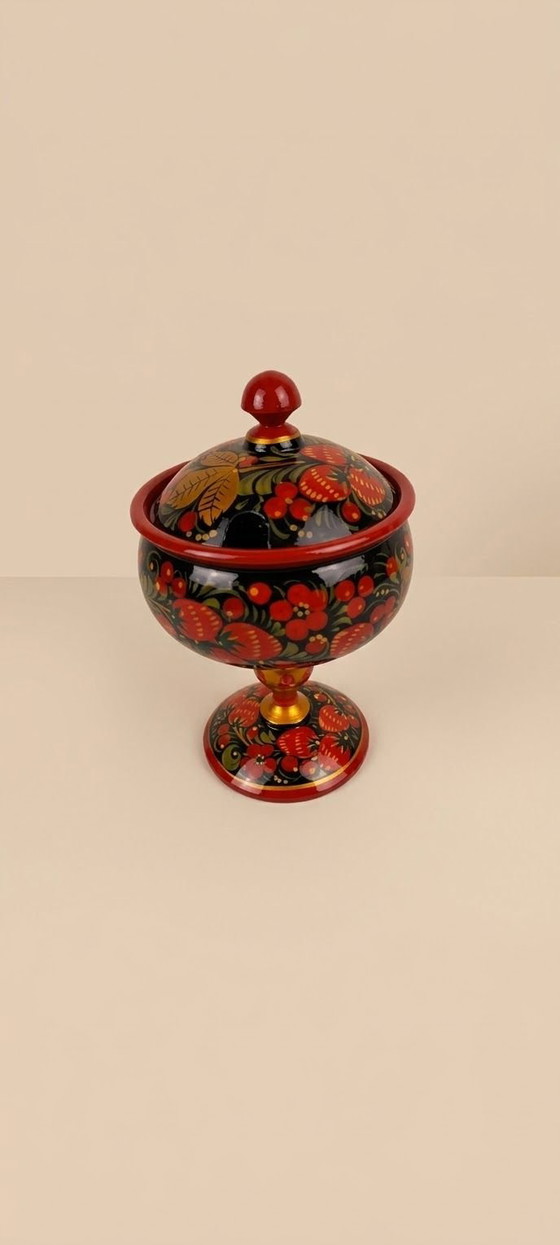 Set van 3 Khokhloma Russische miniaturen, Geschilderd gelakt hout, Decoratieve objecten, Oranje (foto 6 van 6)