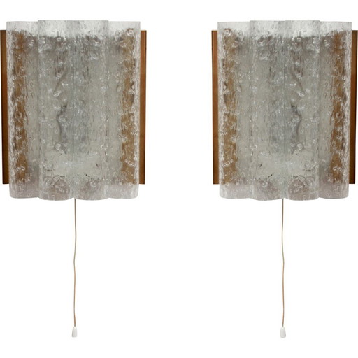 Paar vintage koperen en wit metalen wandlampen van Doria, Oostenrijk