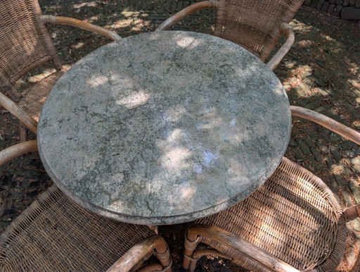 Mesa de bistró y sillas de mármol vintage – tuinsets, Marble, Cast Iron (photo 2 of 7)