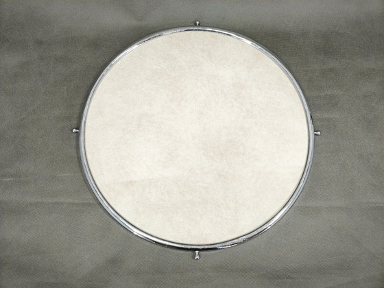 Image 1 of Rundes Serviertablett im Art-Deco-Stil aus Chrom, Glas und Holz, Tschechoslowakei, 1930er Jahre