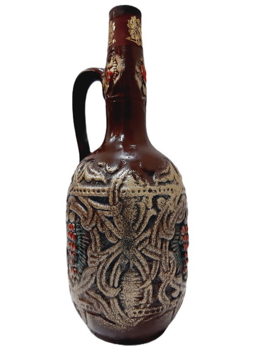 Image 1 of Pichet (ou bouteille ?) en céramique ornée vintage