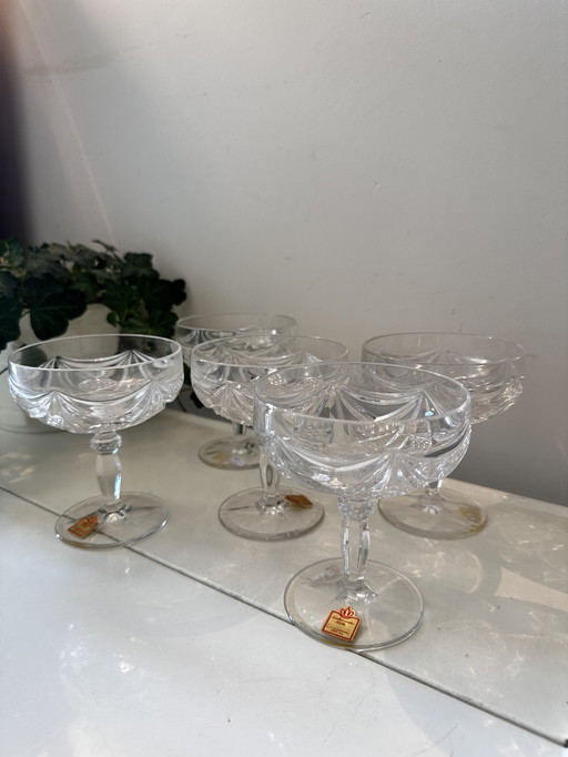 Set of 5 crystal coupe Champagne glasses