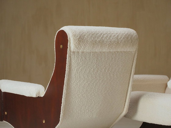 Image 1 of Pair of Italian 1960's modern walnut & boucle armchairs