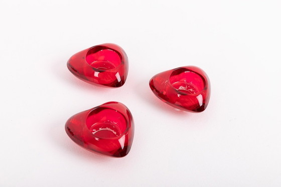 Image 1 of Swedish Art glass ‘Heart’ candle holders with vases from 1970’s