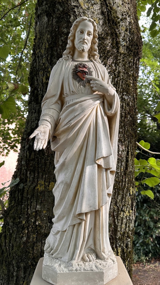 Große antike Herz-Jesu-Statue aus Gips – 105 cm – Bildhauerei, Other (photo 11 of 15)
