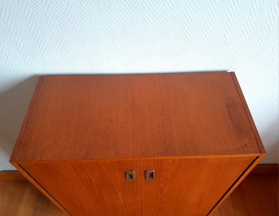 Image 1 of Mid-century vintage cherry wood shoe cabinet