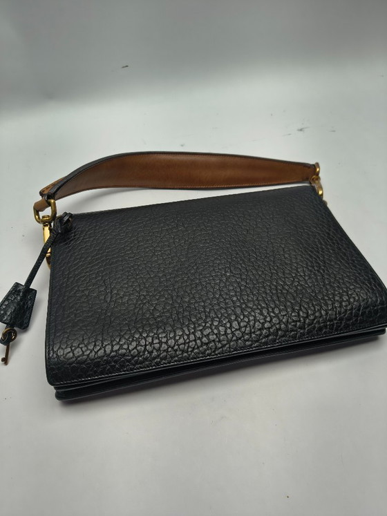 Image 1 of Sac à main Prada en cuir noir/marron brossé or