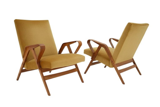 Poltrone della metà del secolo, struttura in legno e imbottite, František Jirák, anni '60 -'70, Cecoslovacchia