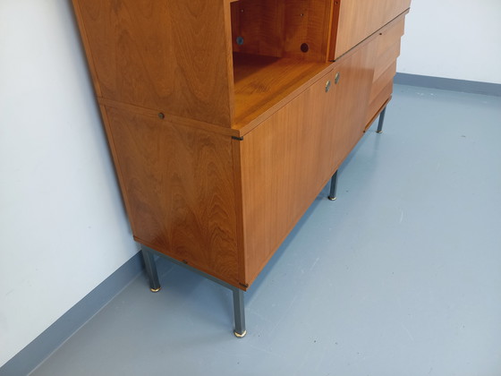 Image 1 of Louis Paolozzi's vintage modernist secretary bookcase for Monopoly in teak and metal from the 60s