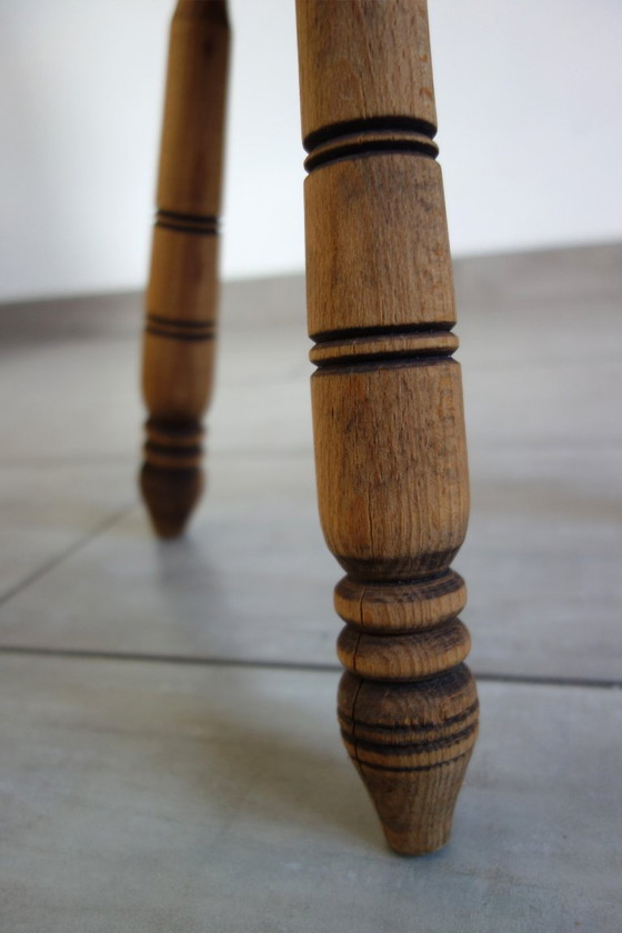 Brutalist Vintage Tripod Stool, France, 1930s, Wood, Brown, Rustic (photo 7 of 8)
