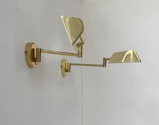 Coppia di applique vintage regolabili, ottone, Francia, 1970