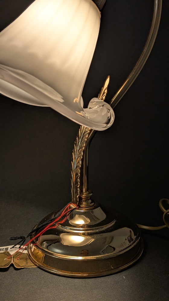 Image 1 of Refined Pair of Murano Calla Lamps, Vintage New Old Stock, 24kt Gold