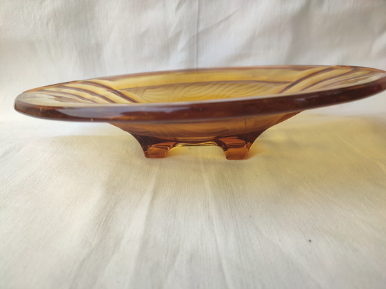 Image 1 of 2 x Walther & Sohne Art Deco fruit bowl, Amber color, Orient model, pressed glass