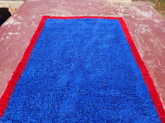 Image 1 of Bold Blue Moroccan Rug 250x180 cm – Handmade Berber Wool Rug – Contemporary Beni Ourain Carpet – Modern Statement Area Rug