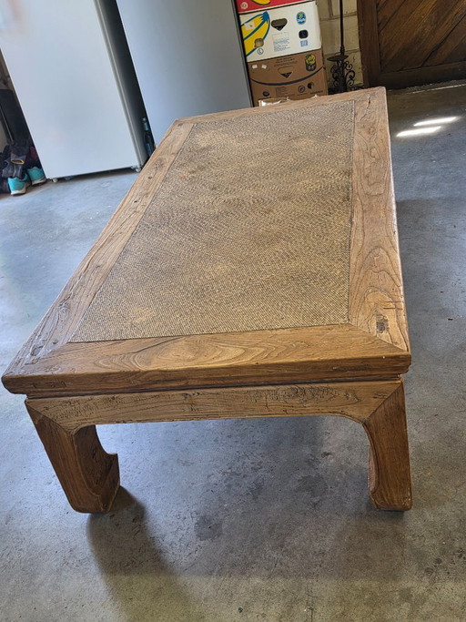 Monumentale Authentieke Chinese Kang Tafel Of Opiumtafel Groot Formaat – salontafels, Wood, Rattan