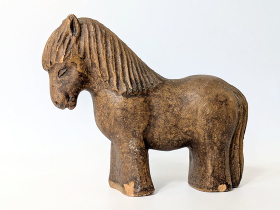 Image 1 of Pair of Midcentury Stoneware Horse Figurines, Mare and Foal | Scandinavian Style