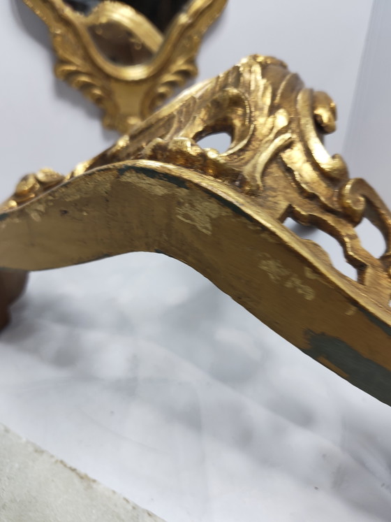 Beautiful Vintage Baroque Neck Set - Crested Mirror & Wall Console – Stone, Wood (photo 12 of 15)
