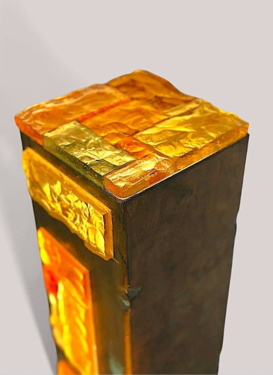 1970s Longobard Floor Lamp – Hammered Glass & Wrought Iron, Italy – Floor lights, Cast Iron (photo 7 of 10)