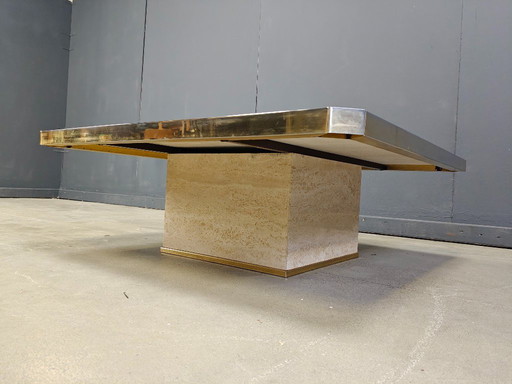 Vintage belgochrom 23kt gold and travertine coffee table , 1970s