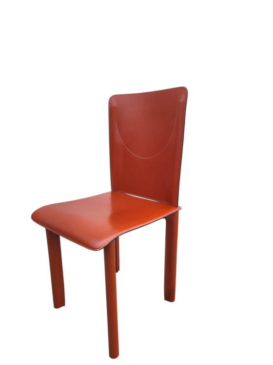 Image 1 of Set of 8 Red leather Italian dining Chairs