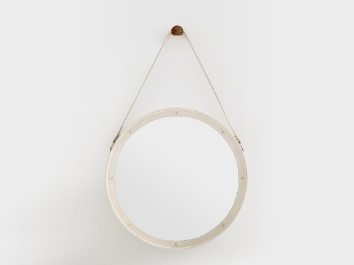 Jacques Adnet Original Cream Leather Mirror 1940