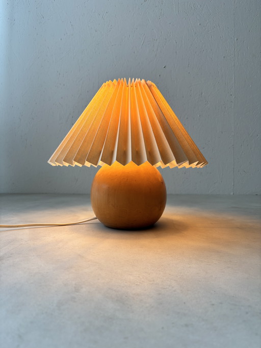 Minimalist wooden table lamp 70s with new pleated shade